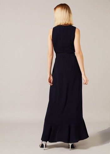 Phase Eight Lara Belted Dress Navy Australia | KD0341267